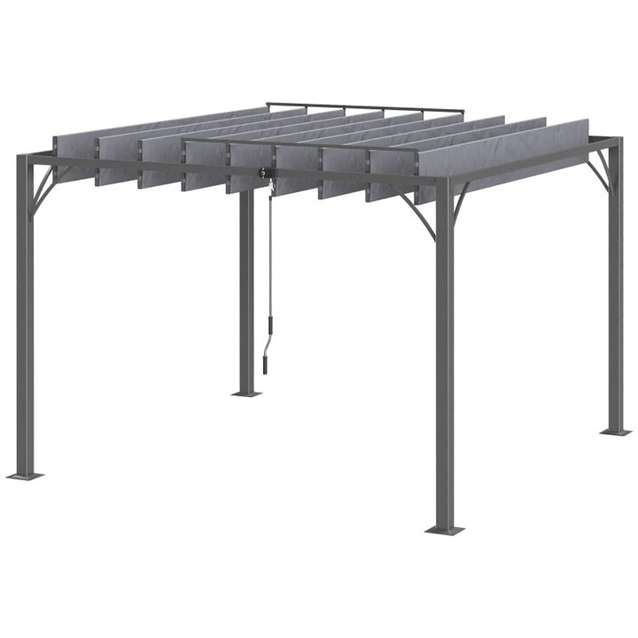 9.5' x 9.7' Louvered Aluminum Steel Patio Pergola Gazebo Canopy, Adjustable Fabric Roof, Grey