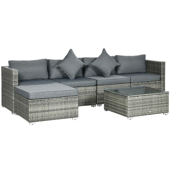 6pc PE Rattan Wicker Conversation Sectional Outdoor Sofa Patio Garden Set w Cushions, Mix Grey