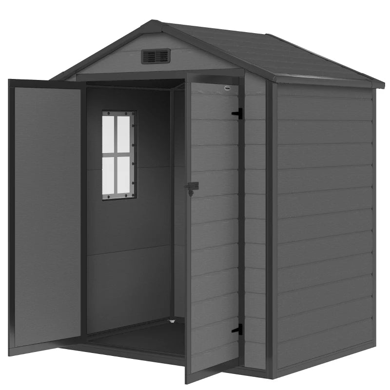 6x4.5FT Plastic Garden Shed with Lockable Double Doors and Ventilation - Weatherproof Tool Storage