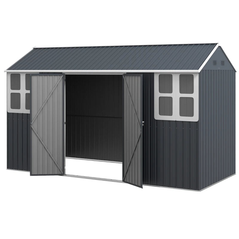 12' x 5.5' Galv Steel Metal Outdoor Bike Tool Storage Shed Organizer, Pool Yard Garden, Dk Grey