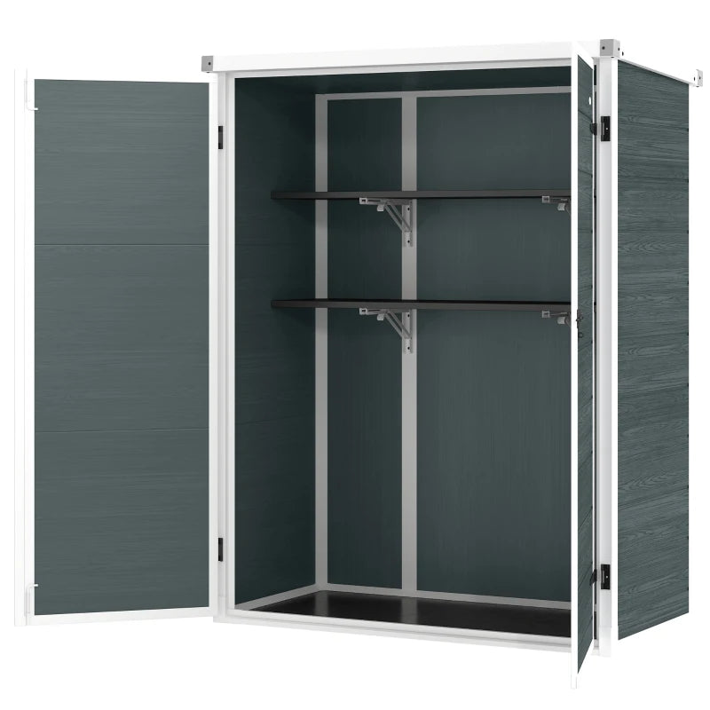 Outdoor 4.4' x 2.3' Plastic Storage Shed with Lockable Doors and Foldable Shelves - Weather Resistant Garden Storage