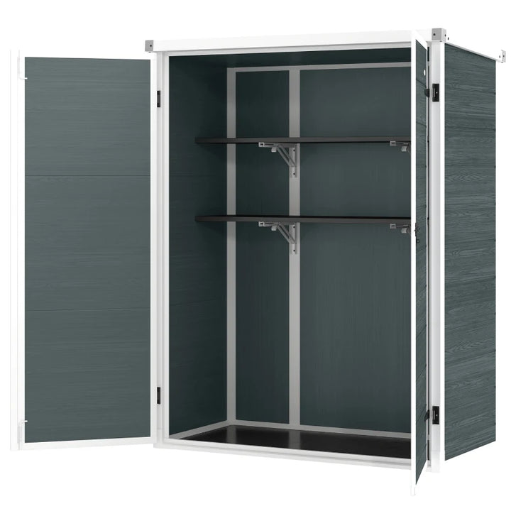 Outdoor 4.4' x 2.3' Plastic Storage Shed with Lockable Doors and Foldable Shelves - Weather Resistant Garden Storage