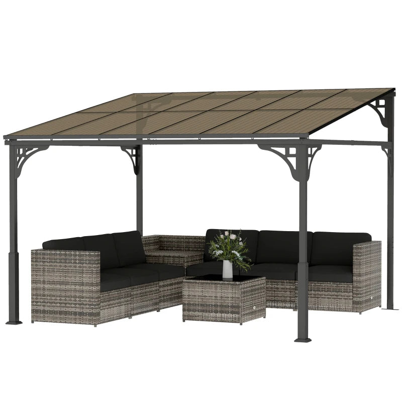 11' x 10' Outdoor Pergola Wall Mounted Hardtop Lean-to Gazebo - Durable UV Resistant Patio Shelter