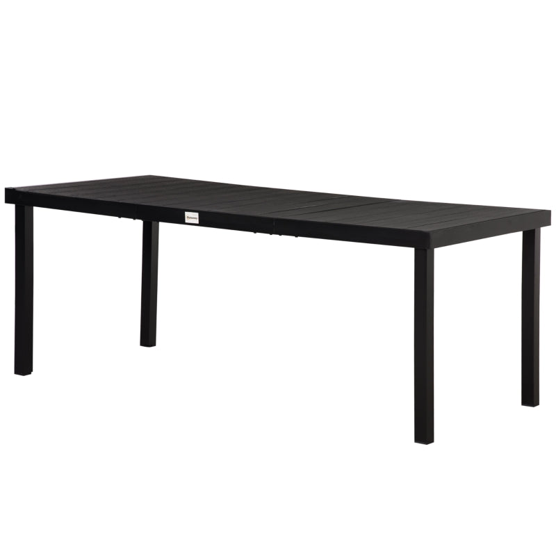 6.2' x 3' Aluminum Anti-Rust Outdoor Patio Dining Table w Woodgrain Plastic Top, Black