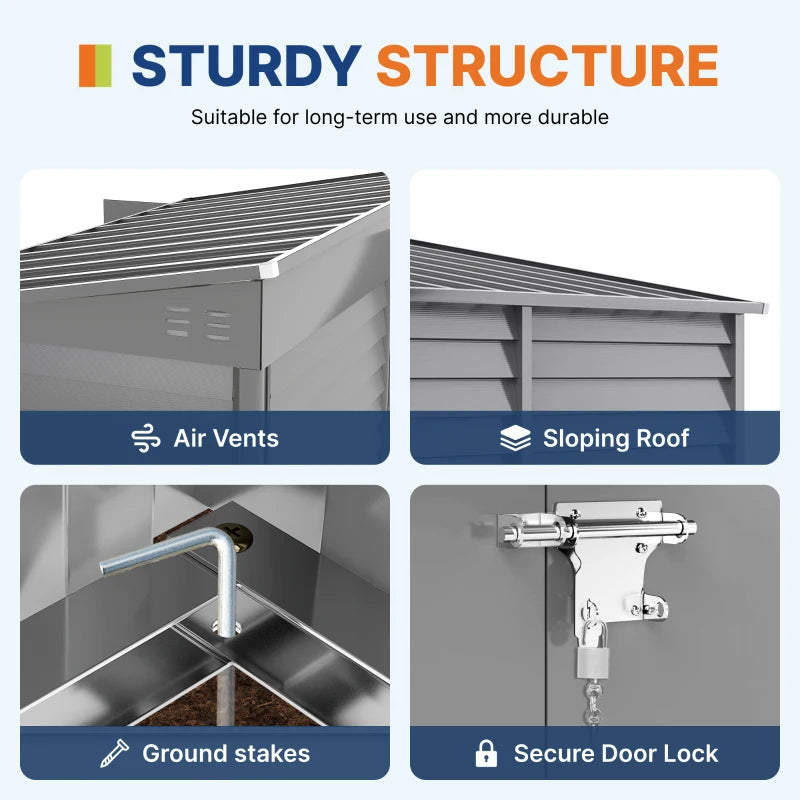Steel Outdoor Storage Shed 4.6'x9' - Weather Resistant Lockable Garden Tool Shed