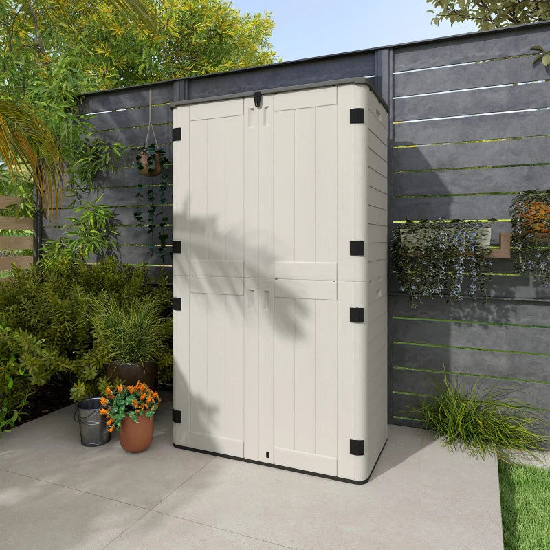 Outdoor Storage Cabinet Cream White - Large Capacity Lockable Garden Shed