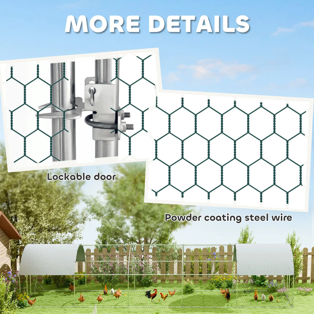 32.8' x 9.8' x 6.4' Large Galv Steel Chicken Run Outdoor Coop Cage Shelter for Pet Fence Yard