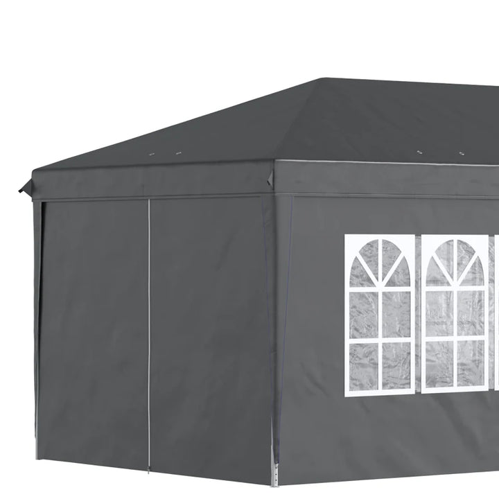 20' x 10' Pop Up Portable Canopy Tent Outdoor Event Party Gazebo w 6 Walls, Windows, Bag, Black