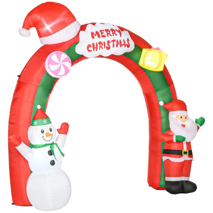 NEW 9ft Tall Walk-Thru Arch Holiday Christmas Outdoor Inflatable Lawn Decor w Lights, Santa Snowman