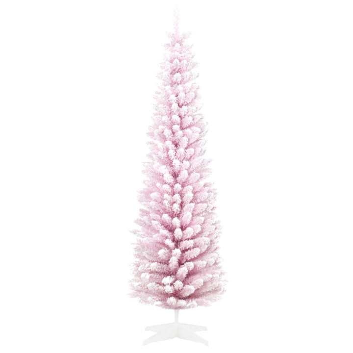 NEW 7ft 499-Tip Unlit Snow Flocked Slim Pencil Artificial Christmas Holiday Fake Xmas Tree, Pink