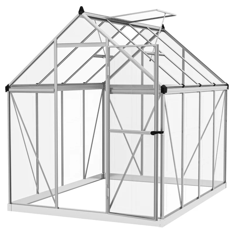 6' x 8' Walk-In Hard-Sided Aluminum Garden Greenhouse w Clear & Double PC, 5-Level Vent, Door