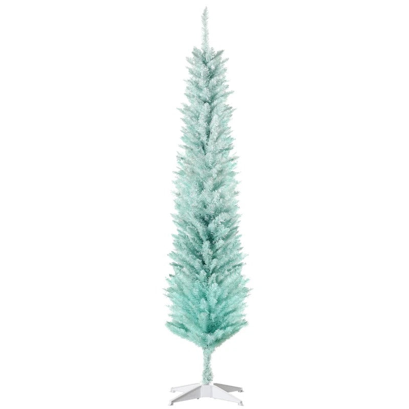 NEW 6ft 360-Tip Slim Pencil Artificial Christmas Holiday Xmas Tree Decor w Base, Lt Blue Turquoise