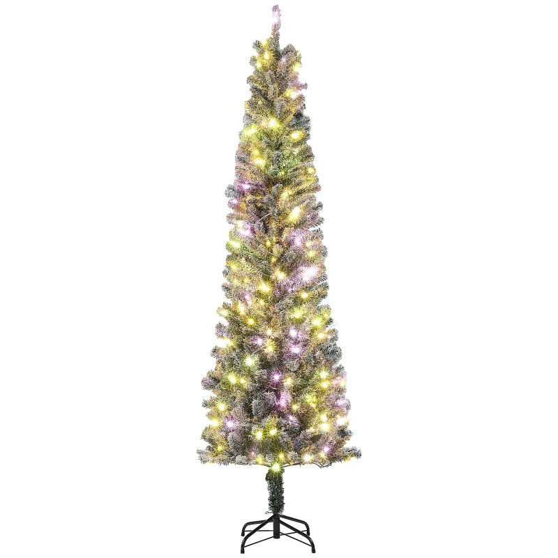 NEW 7.5ft 519-Tip Prelit Flocked Pencil Artificial Tree, 170 Lights, Remote, Christmas Holiday Green