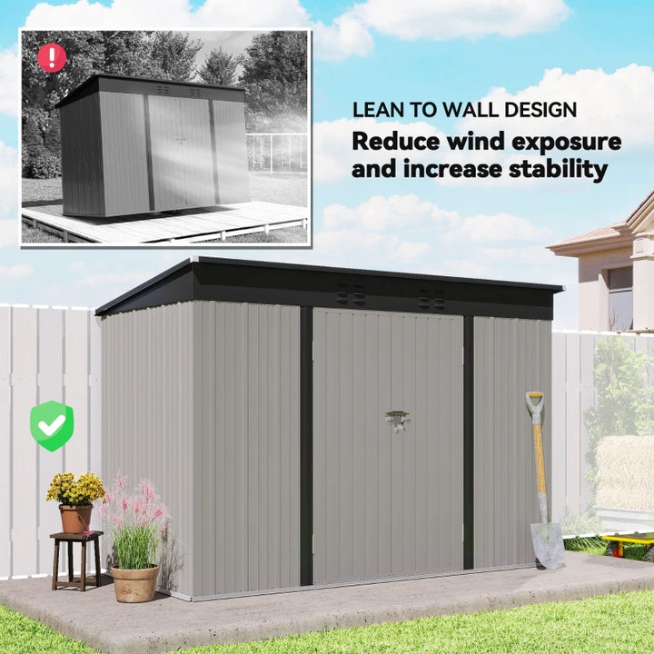 Galvanized Steel Garden Storage Shed 9' x 4' - Durable Outdoor Tool Organizer