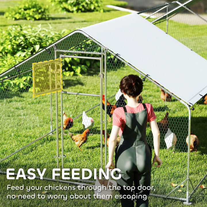 26.2' x 9.8' x 6.4' Large Galv Steel Outdoor Chicken Run Coop w Feed Door, Cage Shelter Fence Yard