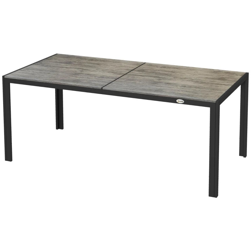 71" x 35" Lg Aluminum Dining Table w Wood-Plastic Composite Top Outdoor Patio, Distressed Grey