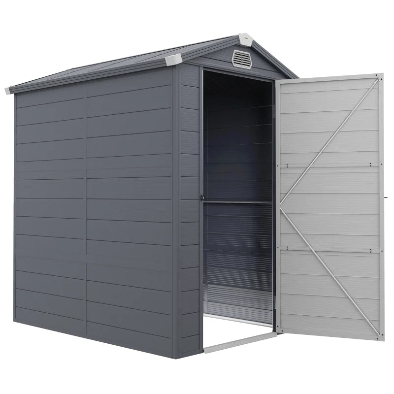 4.5' x 6' Resin PP Plastic Aluminum Outdoor Tool Storage Shed w Swing Door, Patio Garden, Grey