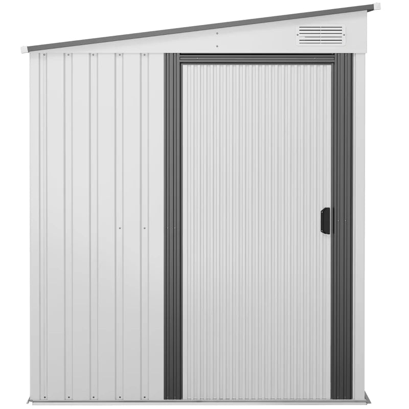 5' x 7' Galvanized Steel Lean To Storage Tool Shed w Foundation, Door, Outdoor Garden, Grey