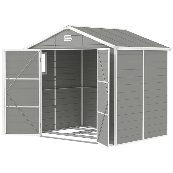8' x 6' Plastic Garden Storage Shed with Latch Door, Vents, and Sloped Roof - Durable Weatherproof Outdoor Storage