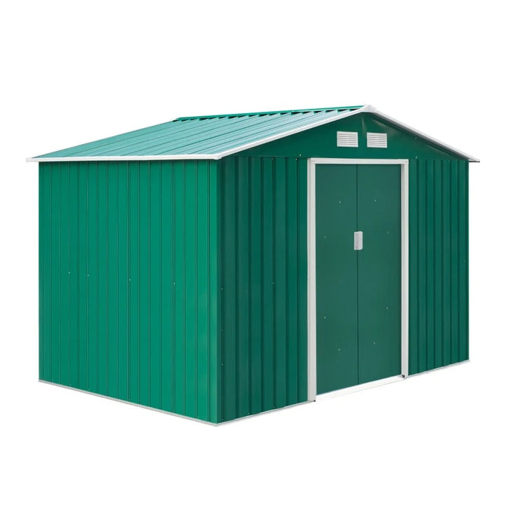 9’ x 6’ x 6’ Outdoor Metal Storage Shed Organizer w/ Foundation for Patio Backyard - Green