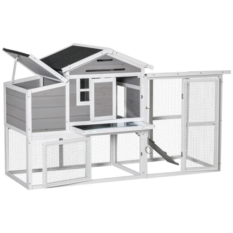 76" Wooden Outdoor Chicken Coop Hen House w Removable Tray, Nesting Box, Lockable Door, Grey