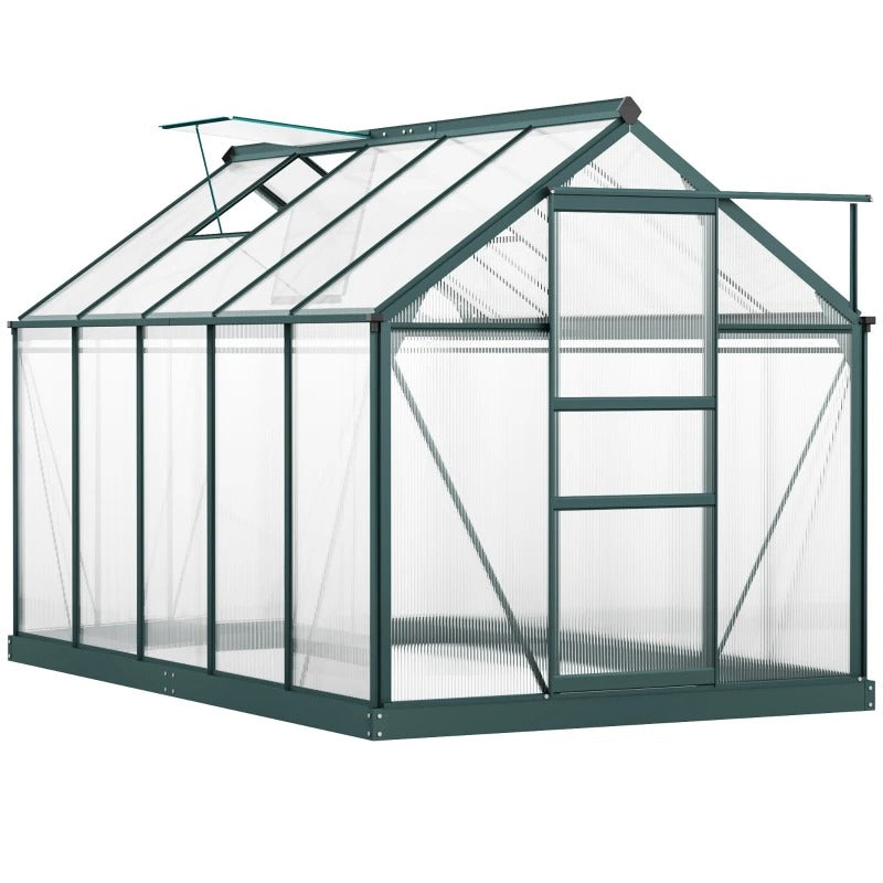 10' x 6' x 7' Walk-in Aluminum PC Hard Sided Outdoor Plants Garden Greenhouse w Door/Foundation