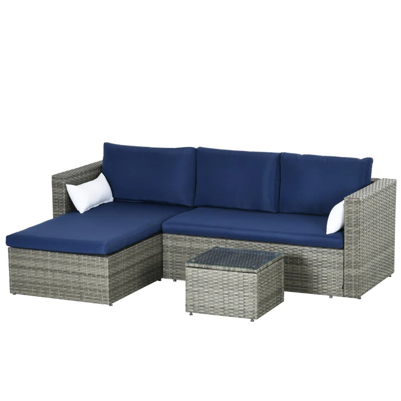 3pc Compact PE Rattan Wicker Conversation Sofa Set w Cushions for Outdoor Patio - Grey, Blue