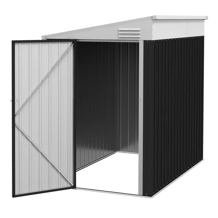 4' x 6' Galvanized Steel Lean-To Storage Tool Shed w Lockable Door, Outdoor Garden, Dark Grey