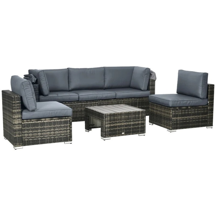 4pc PE Rattan Wicker Canopy Daybed Sectional Outdoor Patio Conversation Set w Cushions, Grey