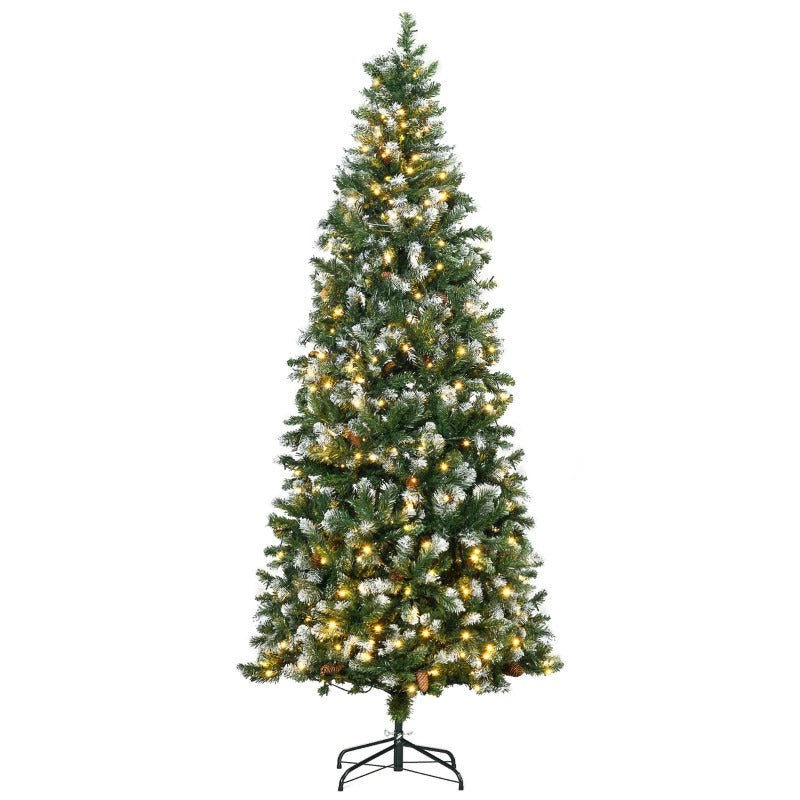 7.5ft 1051-Tip Pre-lit Realistic Artificial Christmas Xmas Tree, Pine Cones 350 LEDs Snow Green