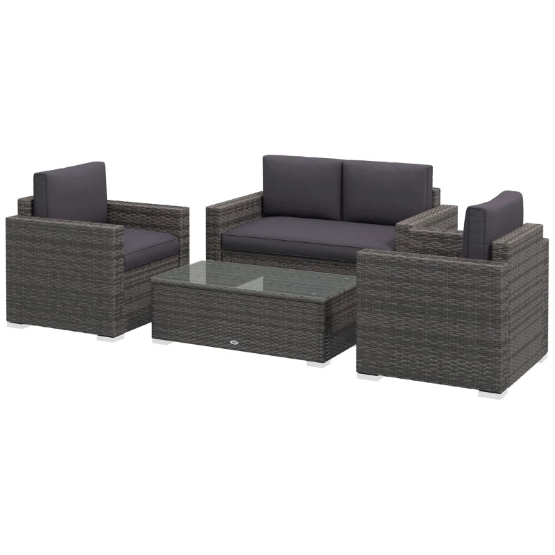 4pc PE Rattan Wicker Conversation Loveseat Armchairs w Cushions Outdoor Patio, Charcoal Grey