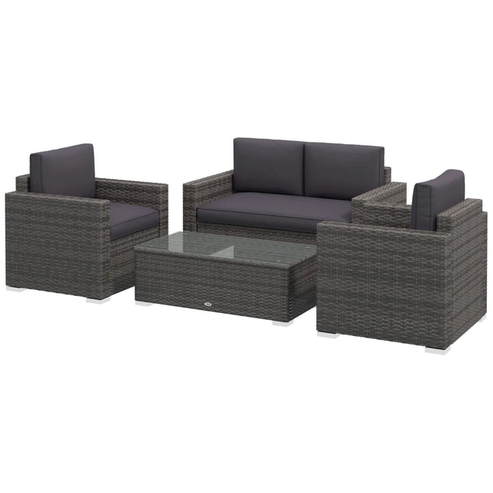 4pc PE Rattan Wicker Conversation Loveseat Armchairs w Cushions Outdoor Patio, Charcoal Grey