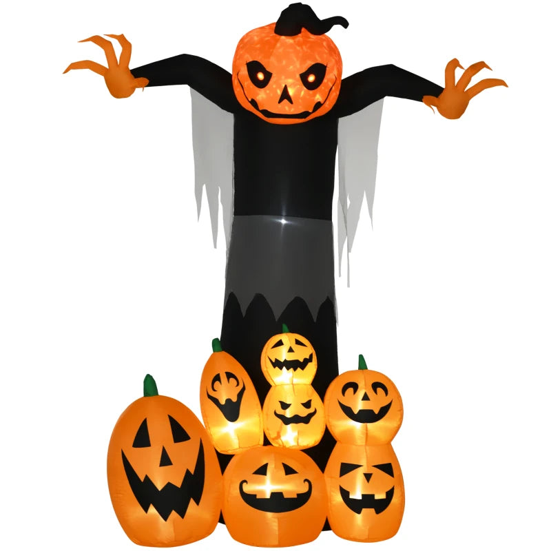 9ft Tall Halloween Scary Inflatable Decoration w Lights, Indoor Outdoor Lawn, Ghost w Pumpkins