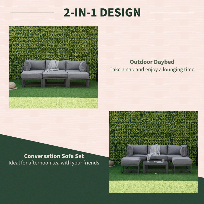 6 Pieces Patio Furniture Set Space-Saving Sectional Outdoor Daybed with Aluminum Frame and Thick Cushions
