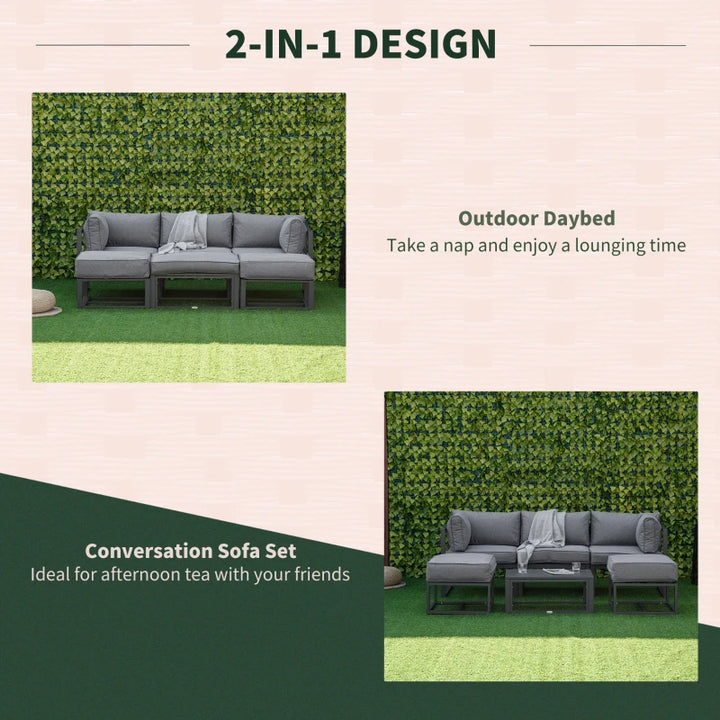 6 Pieces Patio Furniture Set Space-Saving Sectional Outdoor Daybed with Aluminum Frame and Thick Cushions