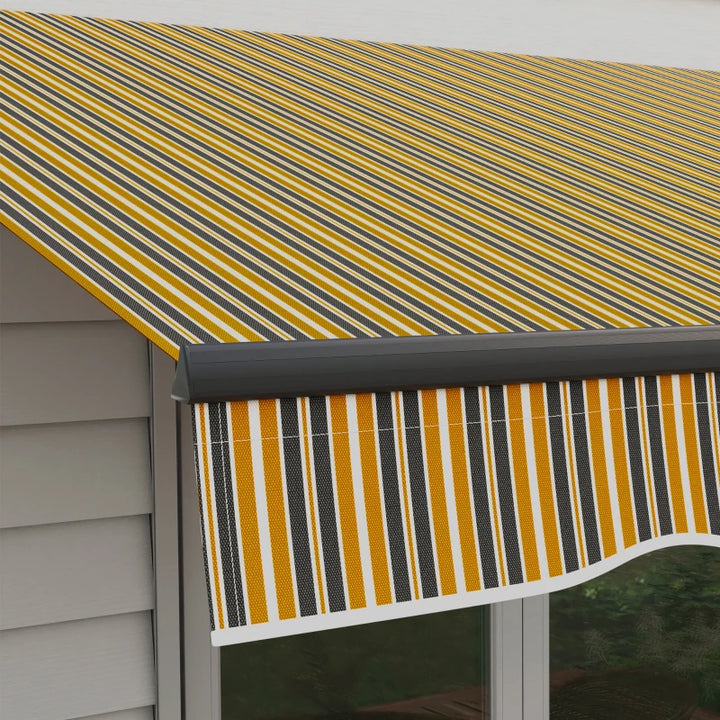 12' x 10' Manual Retractable Awning UV Resist Sun Shade Canopy Outdoor Patio Deck, Yellow Grey