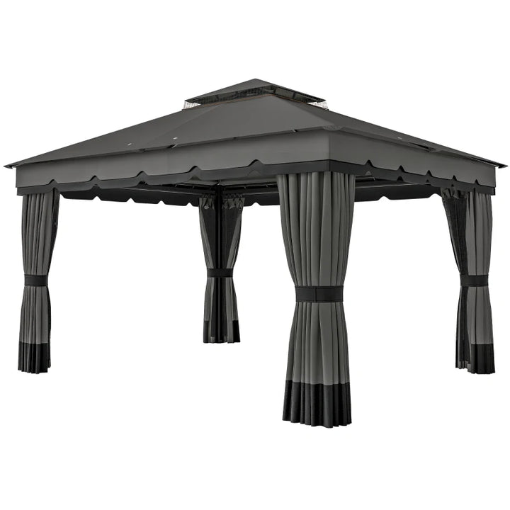 Double Roof Patio Gazebo Canopy 10' x 12' - Outdoor Garden Shelter with Curtains and Netting