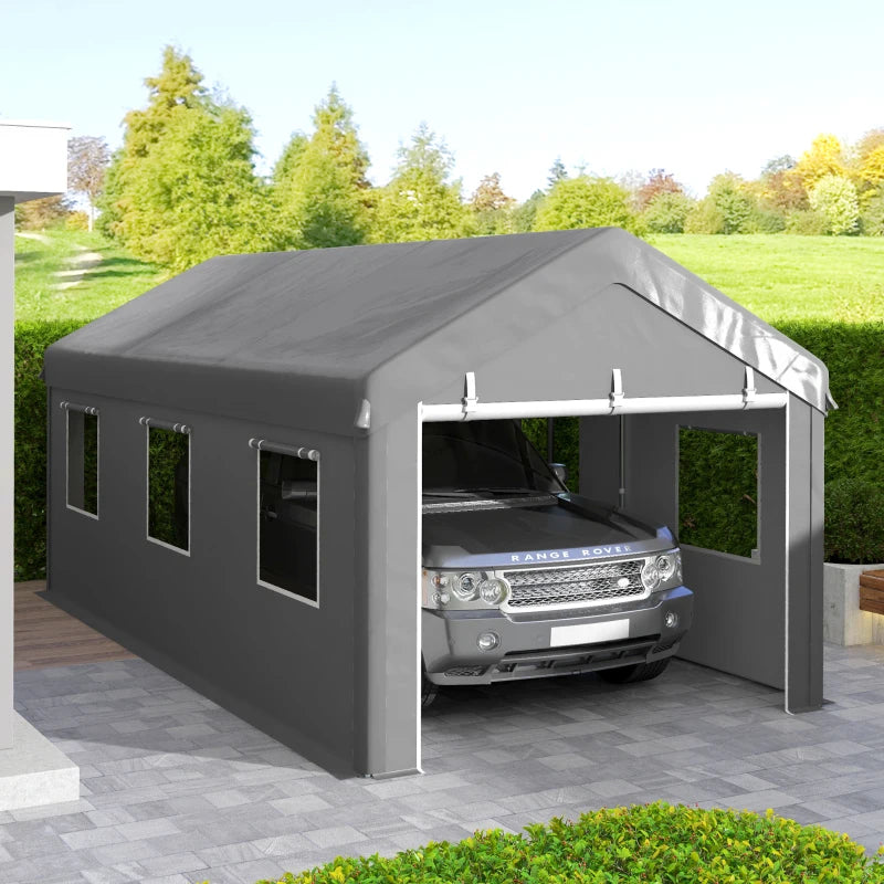 20' x 10' Heavy Duty Car Port Galv Steel Waterproof Outdoor Truck Cover Shelter w Windows, Grey