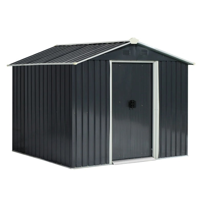 8’ x 6’ x 6’ Outdoor Metal Storage Shed Organizer w/ Foundation for Patio Backyard - Dark Grey