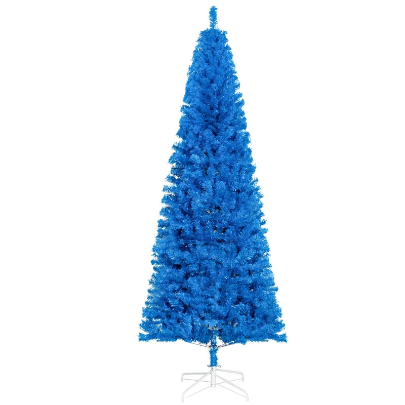 NEW 7ft 818-Tip Unlit Slim Artificial Christmas Holiday Tree w/ Metal Base, Xmas Decor – Bright Blue