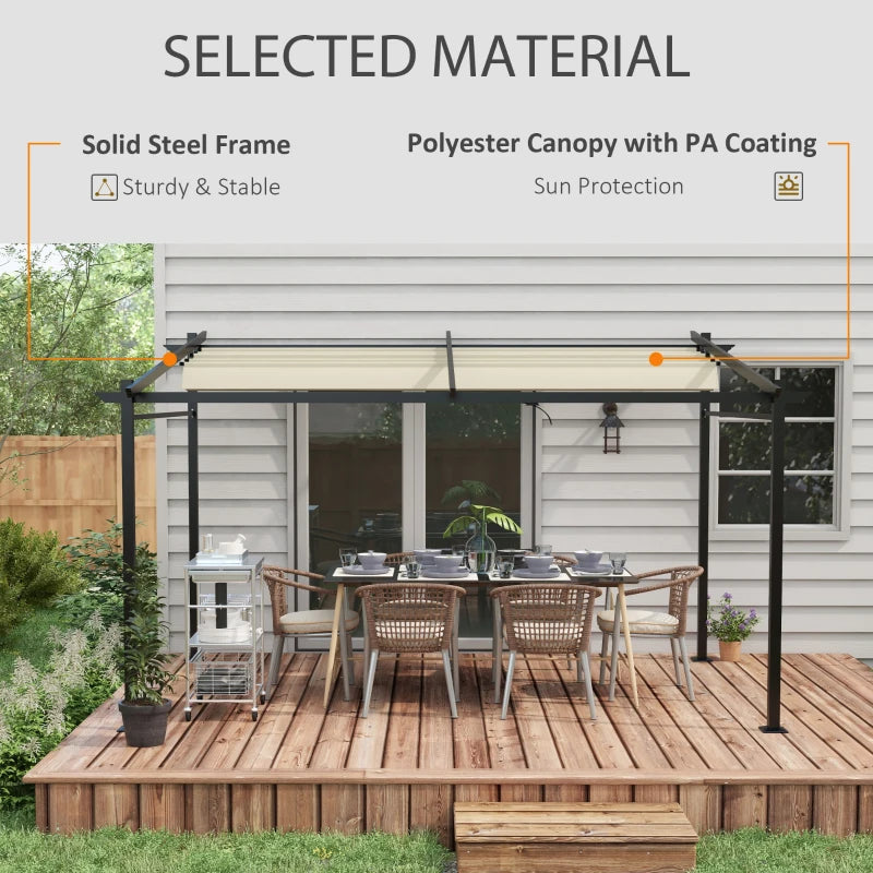 Retractable Metal Pergola with Sliding Roof Canopy - Adjustable Outdoor Shade 10' x 13'