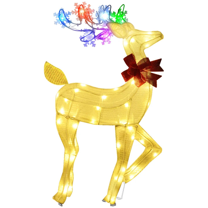2ft Cute Outdoor Holiday Christmas Light-Up Lawn Decoration Steel, 61 Lights, White Reindeer