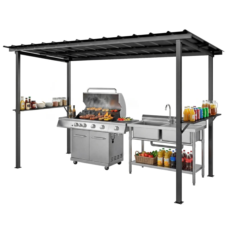 Hardtop Grill Gazebo with Side Shelves - Durable Outdoor BBQ Shelter 12 x 6 ft