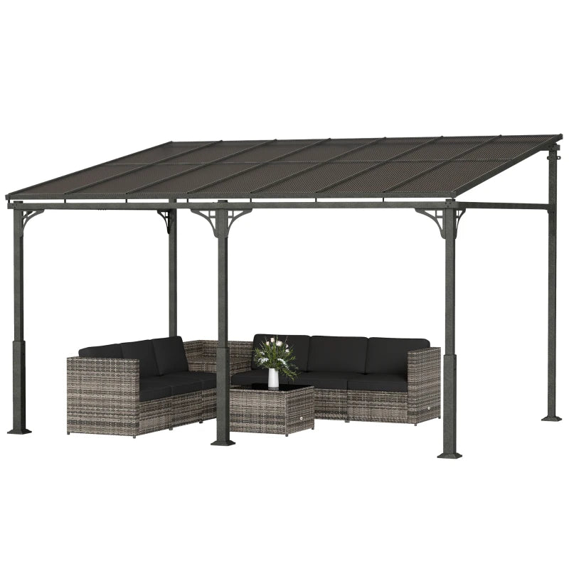 13' x 10' Lean To Gazebo Hardtop Wall Mounted Outdoor Pergola - Durable Weatherproof Patio Shelter