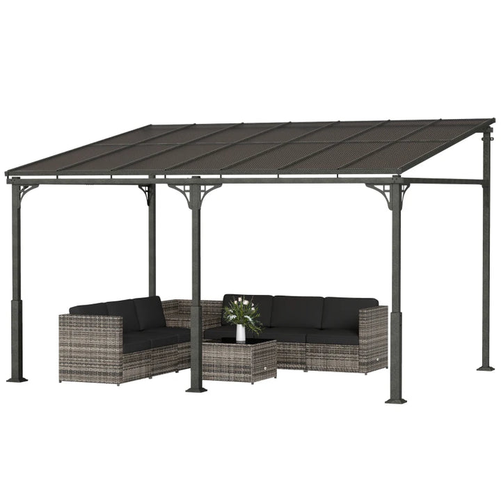 13' x 10' Lean To Gazebo Hardtop Wall Mounted Outdoor Pergola - Durable Weatherproof Patio Shelter