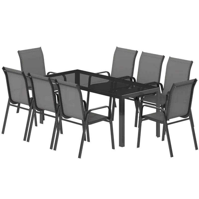 9 Pieces Patio Set with Stackable Chairs - Durable Outdoor Dining Set with Tempered Glass Top