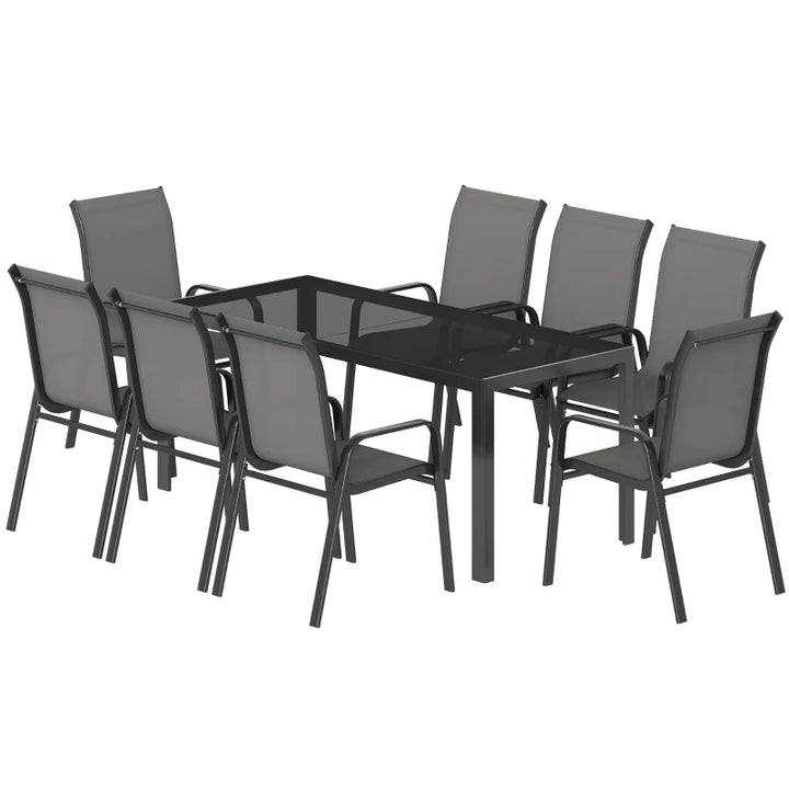 9 Pieces Patio Set with Stackable Chairs - Durable Outdoor Dining Set with Tempered Glass Top