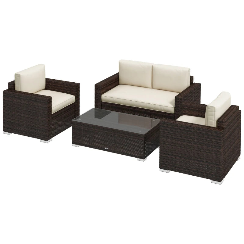 4pc PE Rattan Wicker Conversation Loveseat Armchairs w Cushions Outdoor Patio, Mix Brown, Beige