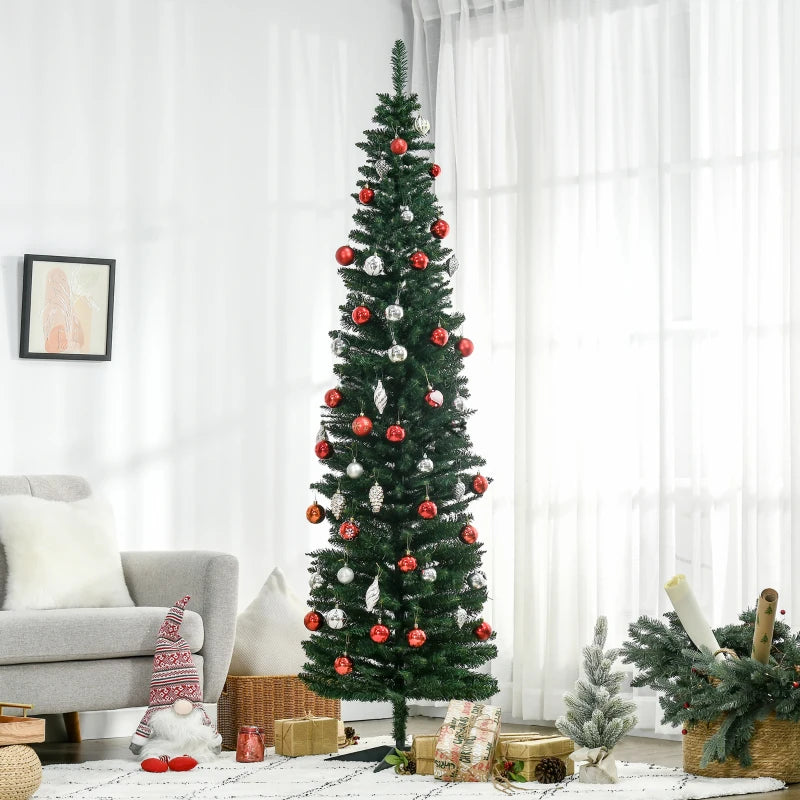 NEW 7ft 499-Tip Unlit Slim Pencil Artificial Christmas Holiday Xmas Tree Decor w Base, Green