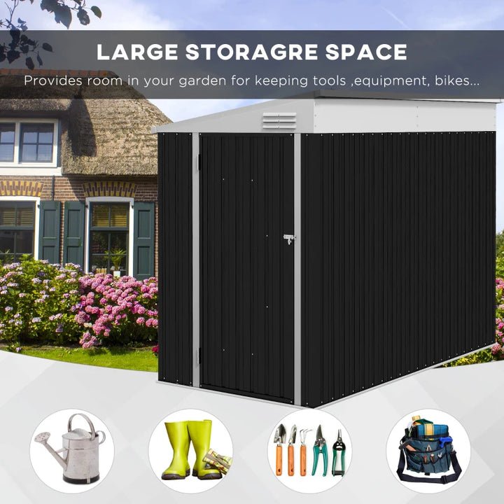 4' x 8' Galvanized Steel Lean-To Storage Tool Shed w Lockable Door, Outdoor Garden, Dark Grey